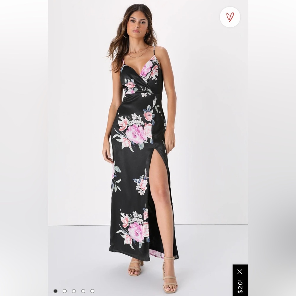 Sensational Blossoms Black Floral Satin Lace Backless Maxi Dress